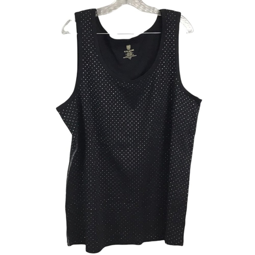 Women's Black Rib-Knit Silver Dots Scoop Neck Top